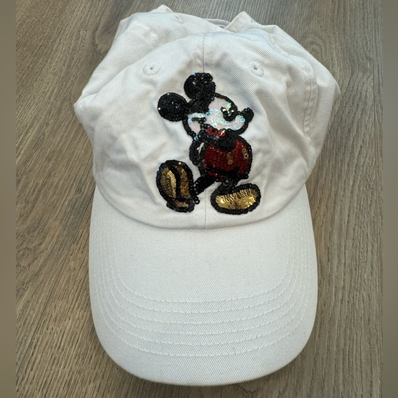 DISNEY PARKS white Baseball hat sequin Mickey Mouse twill adult - Picture 4 of 7